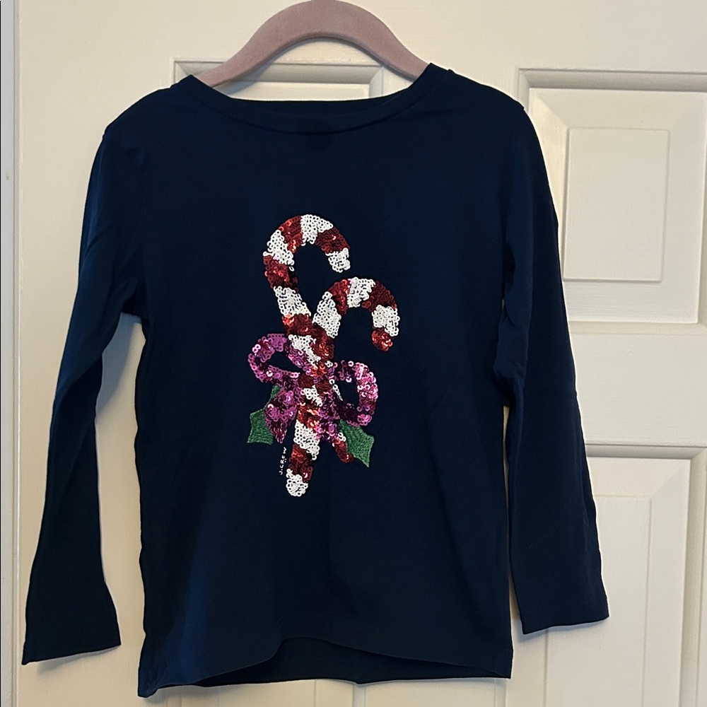 Crewcuts Navy Long Sleeve Tee with Sequin Candy Cane